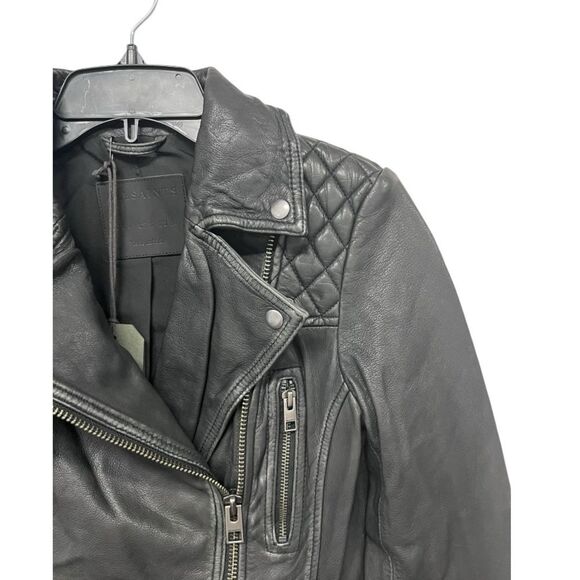 NWT ALL SAINTS | Black Cargo Distressed Leather Biker Jacket XS 2 - Picture 4 of 9